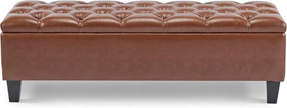 Christopher Knight Home Ottilie Faux Leather Storage Ottoman Bench, Wooden Rectangular Ottoman with Storage, Bedroom End of Bed Foot Stool, Entryway Ottoman Footrest, Living Room Extra Seat, Brown