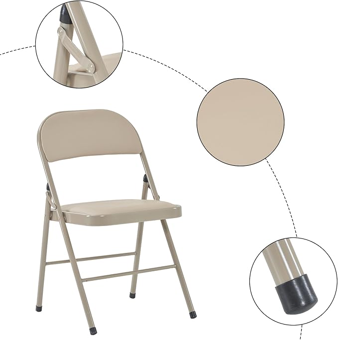 12 Pack Light Brown Folding Chairs with Padded Seats, Portable Foldable Chairs for Indoor and Outdoor, Commercial Seat with Metal Frame for Events Office Wedding Party, 330lbs Capacity