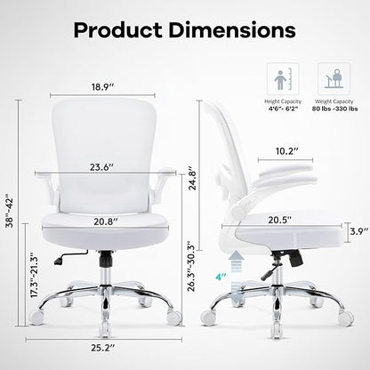 Office Chair,Ergonomic Mesh Desk Chair with Adjustable Lumbar Support,Computer Chair with Flip-up Armrests, Rolling Executive Chairs, Home Office Chair(White)