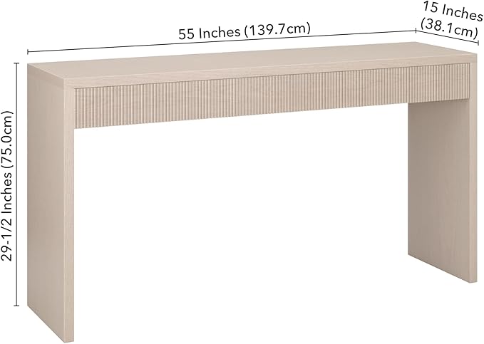 Henn&Hart 55'' Wooden Rectangular Fluted Console Table Entryway Table, Sofa Table for Entryway, Living Room, Couch, Hallway, or Office, Alder White