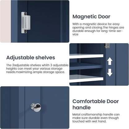 Iwell 67" Tall Bathroom Cabinet, Storage Cabinet with 2 Doors & 1 Drawer, Bathroom Storage Cabinets with Adjustable Shelves, for Living Room, Laundry Room, Home Office, Blue