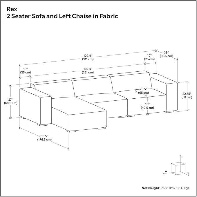 SIMPLIHOME Rex Left-Facing Modular Sectional Sofa in 100% Recycled Polyester Tightly Woven Performance Fabric, Pale Grey, 102-inches Wide, 4-Seater L-Shaped Couch with Left Chaise for Living Room