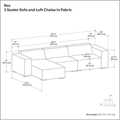 SIMPLIHOME Rex Left-Facing Modular Sectional Sofa in 100% Recycled Polyester Tightly Woven Performance Fabric, Pale Grey, 102-inches Wide, 4-Seater L-Shaped Couch with Left Chaise for Living Room