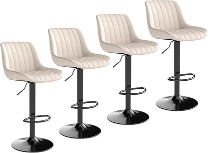 Youhauchair Bar Stools Set of 4, Swivel Counter Height Barstools with Back, Adjustable PU Leather Bar Chairs, Modern Armless Kitchen Island Stool, Beige