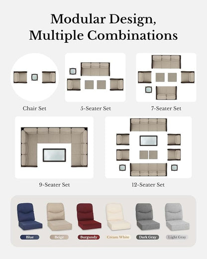 HILLGA Luxury Patio Furniture Set with 6-inch Thick Cushion, Outdoor Couch, Loveseat and High Back Swivel Rocker Patio Chairs, 7PCS Wicker Conversation Set for Deck Yard and Poolside, Burgundy (V2)
