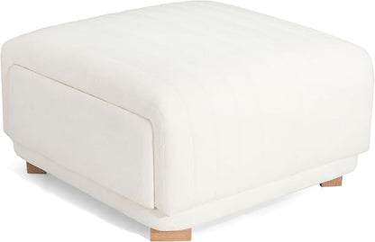 Christopher Knight Home Reyno Upholstered Ottoman with Storage for Living Room, Chenille Fabric Storage Ottoman Foot Rest with Side Drawers, Modern Square Coffee Table with Wooden Frame, Light Beige