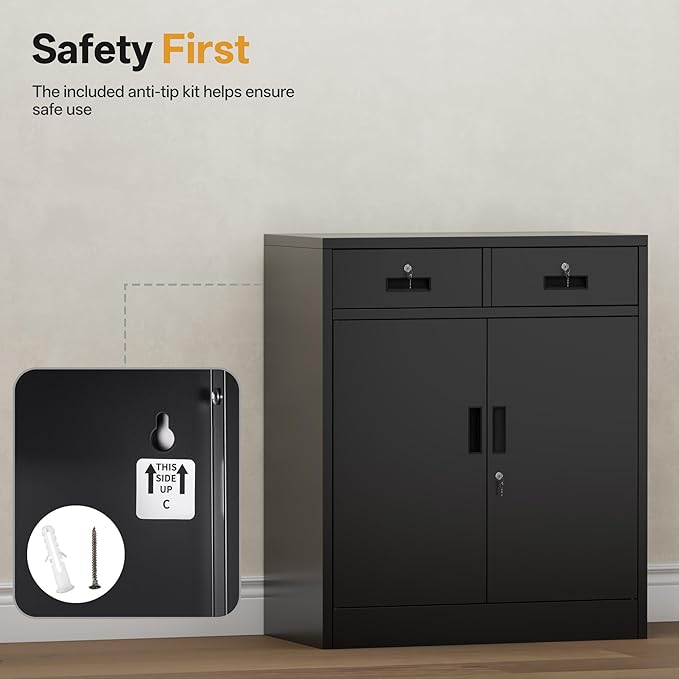 Storage Cabinet, 36 Inch Tall Metal Storage Cabinet with Doors and Shelves, Metal Cabinet with Drawers, Pantry Cabinets for Kitchen Storage, Garage Cabinet for Living, Dining Room.