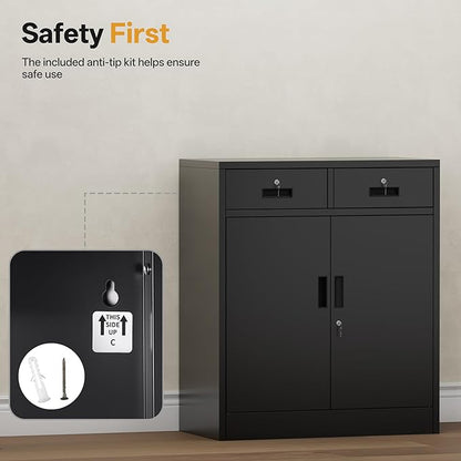 Storage Cabinet, 36 Inch Tall Metal Storage Cabinet with Doors and Shelves, Metal Cabinet with Drawers, Pantry Cabinets for Kitchen Storage, Garage Cabinet for Living, Dining Room.