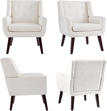 HUIMO Accent Chair Living Room Chair, Upholstered Button Tufted Armchair, Linen Fabric Sofa Chairs for Bedroom, Living Room, Mid-Century Modern Comfy Reading Chair (Beige)