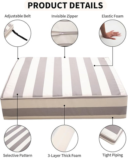 Outdoor Seat Cushions Set for Patio Furniture Deep Seating Patio Cushion Set Weather-Resistant Thick Cushions 25.6" W x 25.6" D x 5”T,Grey Stripes