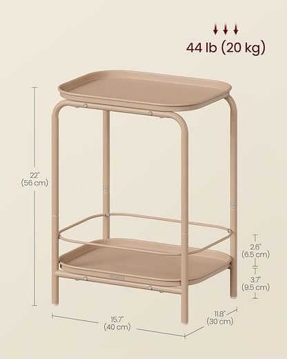 VASAGLE 2-Tier Outdoor Table, Small Side End Table with Tray Storage, Bedside Nightstand for Living Room, Bedroom, Modern Style, Camel Brown ULET243K01