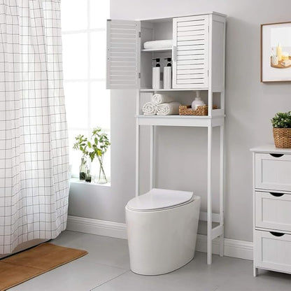 SONGMICS Over The Toilet Storage Cabinet, Bathroom Cabinet with Adjustable Inside Shelf and Bottom Stabilizer Bar, Space-Saving Toilet Rack, Cloud White UBTS010W01