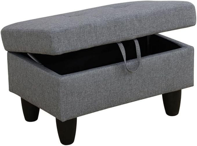 Ottoman Storage Ottoman Bench Linen Footrest Footstool with Hinged Lid for Living Room, Bedroom, Entryway, Black Grey-1, 28.5"X19"X17.5"