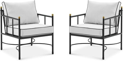 mopio Odelia Patio Chairs Set of 2, Outdoor Chair with Removable Cushions and Rust Free Metal Frame, Conversation Sets for Front Porch, Balcony, Apartments, Yard, Bistro (Lounge Chair x2, Offwhite)