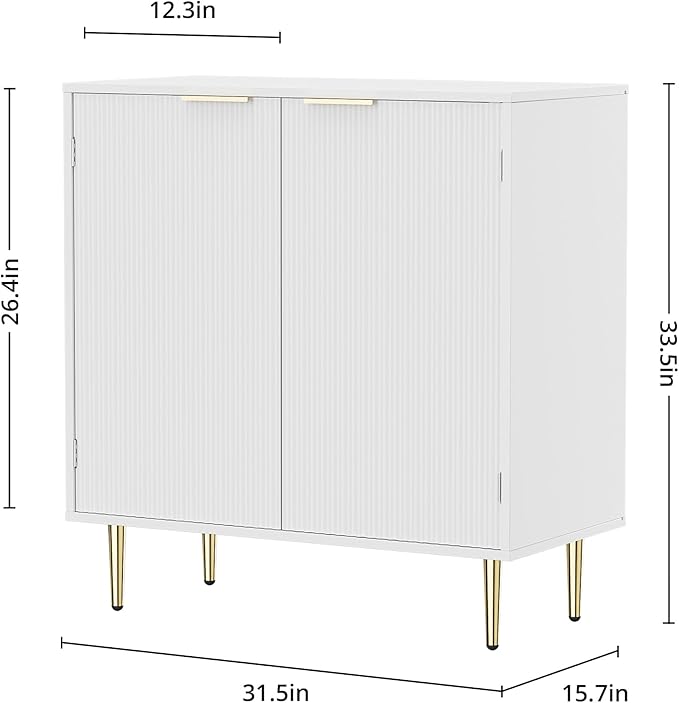 Buffet Sideboard Cabinet [Set of 2] with 4 Doors, Modern Cabinet with with Adjustable Shelf, Golden Handles & Legs, Coffee Bar Sideboard for Kitchen, Living Room, White