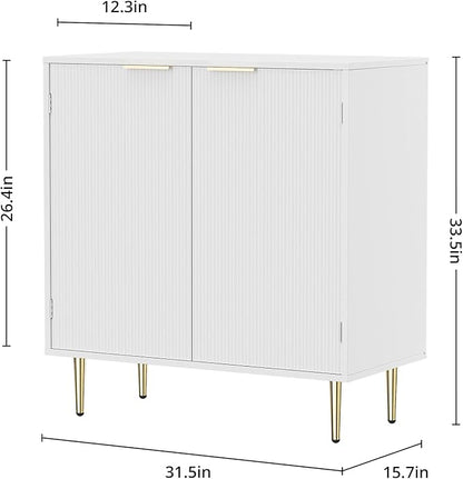 Buffet Sideboard Cabinet [Set of 2] with 4 Doors, Modern Cabinet with with Adjustable Shelf, Golden Handles & Legs, Coffee Bar Sideboard for Kitchen, Living Room, White
