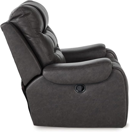 Signature Design by Ashley Trumble Modern Faux Leather Manual Rocker Recliner with Track Arms, Gray