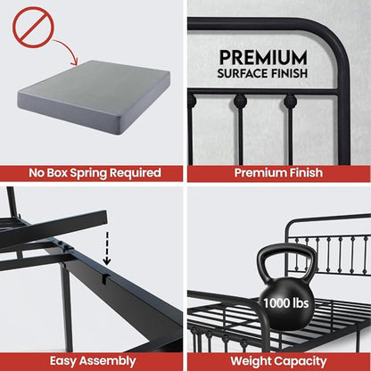 Golden Gate Beds Vintage Style Metal Bed Frame with Wrought Iron Headboard and Footboard, Classic Platform Bedframe with Storage, No Box Spring Needed, Mattress Foundation, Black, Full Size