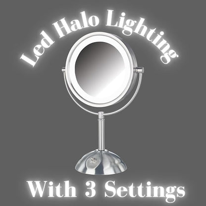 JERDON Lighted Makeup Mirror with Magnification - 1X and 8X Magnification - Nickel Finish - Model HL8808NL