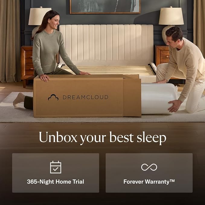 DreamCloud Luxe 14" King Mattress - Luxury Hybrid Gel Memory Foam - 365 Night Trial - Fiberglass Free - Forever Warranty - Mattress in a Box - CertiPUR-US Certified
