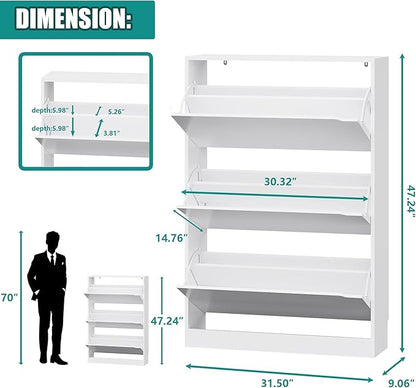 Shoe Storage Cabinet for Entryway with 3 Flip Drawers, Sturdy Wood Hidden Shoe Storage, Freestanding Narrow Slim Shoe Organizer for Front Door Entrance, Living Room, Hallway, Bedroom, White