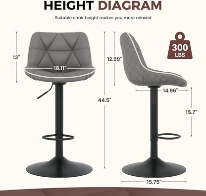 Nalupatio Bar Stools Set of 4, Adjustable Swivel Counter Height Bar Stools with Back, Armless Modern Barstools for Kitchen Island & Home Bar, Upholstered Seat,（Grey）
