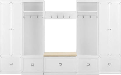 Crosley Furniture Harper 6-Piece Hall Tree, Storage Cabinet, Shoe Rack Bench, and Wall Shelf Set with Hooks, White