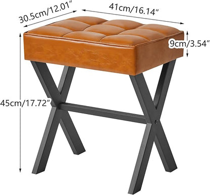 IBUYKE Square Makeup Stool with X-Leg Foot Rest, PU Footrest, Ottoman Seat, Multi-Use as Small Side Table, for Bedroom, Living Room, Light Brown LG-71J