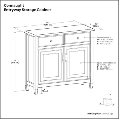 SIMPLIHOME Connaught SOLID WOOD 40 inch Wide Traditional Entryway Storage Cabinet in Black for the Living Room, Entryway and Family Room
