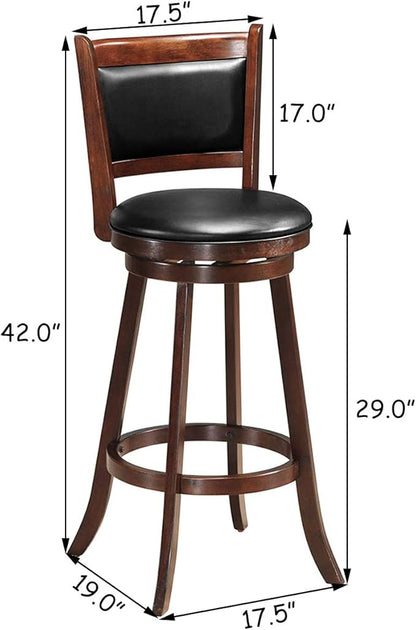 COSTWAY Bar Stools Set of 2, 360 Degree Swivel, Accent Wooden Swivel Seat Bar Height Stool, Leather Upholstered Design, PVC Cushioned Seat, Perfect for Dining and Living Room (Height 29")