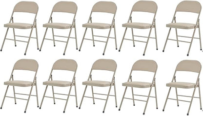 10 Pack Light Brown Folding Chairs with Padded Seats, Portable Foldable Chairs for Indoor and Outdoor, Commercial Seat with Metal Frame for Events Office Wedding Party, 330lbs Capacity