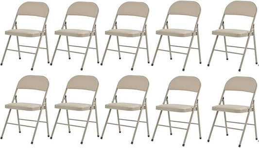 10 Pack Light Brown Folding Chairs with Padded Seats, Portable Foldable Chairs for Indoor and Outdoor, Commercial Seat with Metal Frame for Events Office Wedding Party, 330lbs Capacity