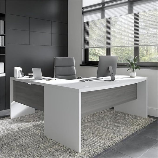 Bush Furniture L Shape Desk with Wire Management | Echo Collection Corner Bow Front Table for Home Office with Quick-to-Assemble Hardware | 72Wx77Lx30H