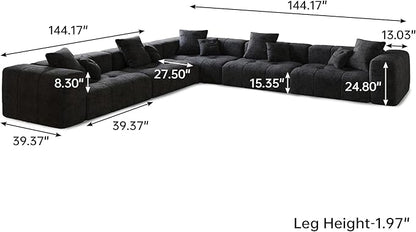 JACH V-Shaped Modular Sectional Sofas for Living Room, Modern Cloud Couch, Mid Century Modern Modular Sofa, Cozy Sleeper Sofa for Living Room (Linen Fabric, Black)