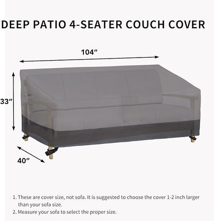 Easy-Going Waterproof Outdoor Couch Cover, Heavy Patio Furniture Sofa Cover Windproof Durable (104Wx40Dx33H inch,Gray/Dark Gray)