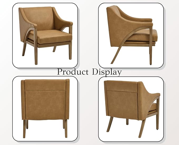 EALSON Modern Accent Chair Comfy Leather Living Room Chair with Wooden Frame and Armrest Mid Century Upholstered Reading Lounge Armchair for Living Room/Bedroom/Reading/Balcony, Brown