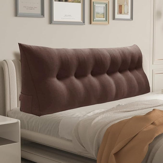 WOWMAX 85% Linen 15% Cotton Blend Headboard Pillow – King Size Reading Wedge Backrest for Bed, Handmade Firm Support Bolster Cushion with Removable Cover, Premium Bed Rest Pillow, Brown
