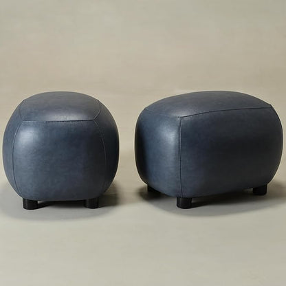 KINWELL 23" Wide Faux Leather Upholstered Ottoman Set of 2, Mid-Century Modern Living Room Footrest with Soft Padded Seat, Footstool for Bedroom, Entryway or Living Room, Navy