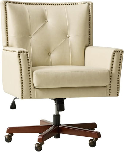 HULALA HOME Modern Home Office Chair with Tilt Lock & Metal Base, Desk Chair with 360° Swivel & Tilt Function, Height Adjustable, Wide Seat Computer Task Chair with Wheels & Padded Cushion, Beige