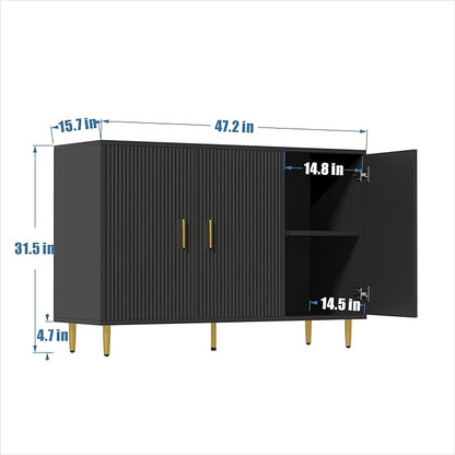 Black Sideboard Buffet Cabinet, Accent Coffee Bar with 3 Doors, Entryway Cabinet for Living Room, Kitchen, Hallway