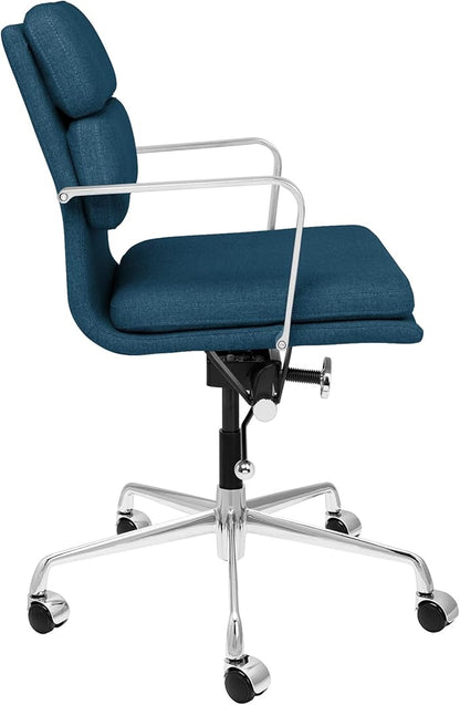 Laura Davidson Furniture SOHO II Padded Management Office Chair - Mid Back Desk Chair with Arm Rest, Swivel & Cushion Availability, Made of Poly-Cotton Fabric, Dark Blue Fabric, Computer Chair