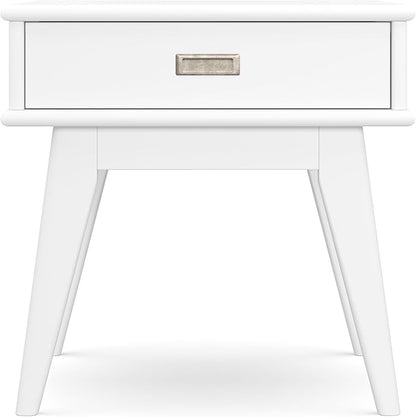 SIMPLIHOME Draper Solid Hardwood 22 inch Wide Rectangle Mid Century Modern End Table in White for The Living Room and Bedroom