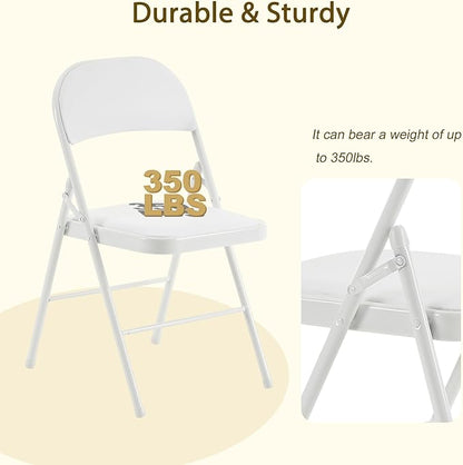 6 Pack White Folding Chairs with Comfortable Cushion and Back, Portable & Foldable Indoor Outdoor Chairs with Durable Metal Frame for Office/Party/Events/Kitchen/Dinning/Wedding, 330lbs Capacity