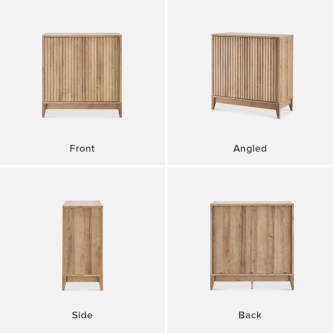 mopio Brooklyn Storage Cabinet, Modern Farmhouse Entryway Accent Cabinet, Buffet Sideboard, Credenza, Wood Modular Cabinet with Doors & Shelf, Fluted Panel (Oak Wave Fluted Cabinet, Set of 3)