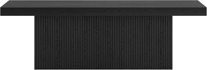 Henn&Hart 48" Fluted Low-Profile Rectangular Coffee Table with Solid Base for Living Room, Family Room, or Office, Black Grain