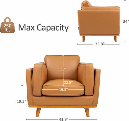 MCombo Napa Leather Accent Chair, 41.9'' Wide Leather Chair for Living Room, Office, Solid Wood Accent, VE792 (Cognac Tan)