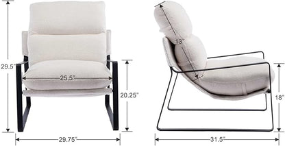Mid-Century Accent Chair Set of 2, Comfy Sherpa Fabric Side Chair with Armrest, Upholstered Leisure Chair with Black Metal Frame for Living Room Bedroom Reception Room, White