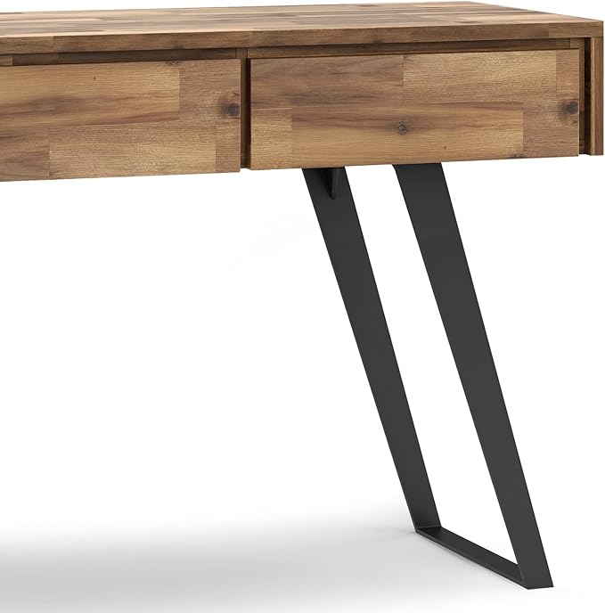 SIMPLIHOME Lowry SOLID ACACIA WOOD and Metal 60 Inch Wide Modern Industrial Console Sofa Table in Distressed Golden Wheat, For the Living Room, Entryway and Bedroom