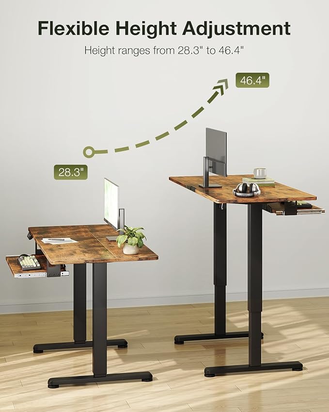 Casaottima Electric Standing Desk with Keyboard Tray, 40 Inch Height Adjustable Small Table, Sit Stand Table, Writing Computer Desk for Home, Office, Workstation, Rustic Brown