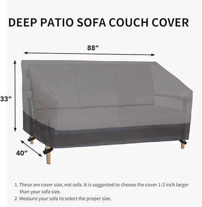 Easy-Going Waterproof Outdoor Couch Cover, Heavy Duty Deep 3-Seater Patio Sofa Cover, Windproof Outdoor Furniture Cover with Air Vent (88Wx40Dx33H inch,Gray/Dark Gray)